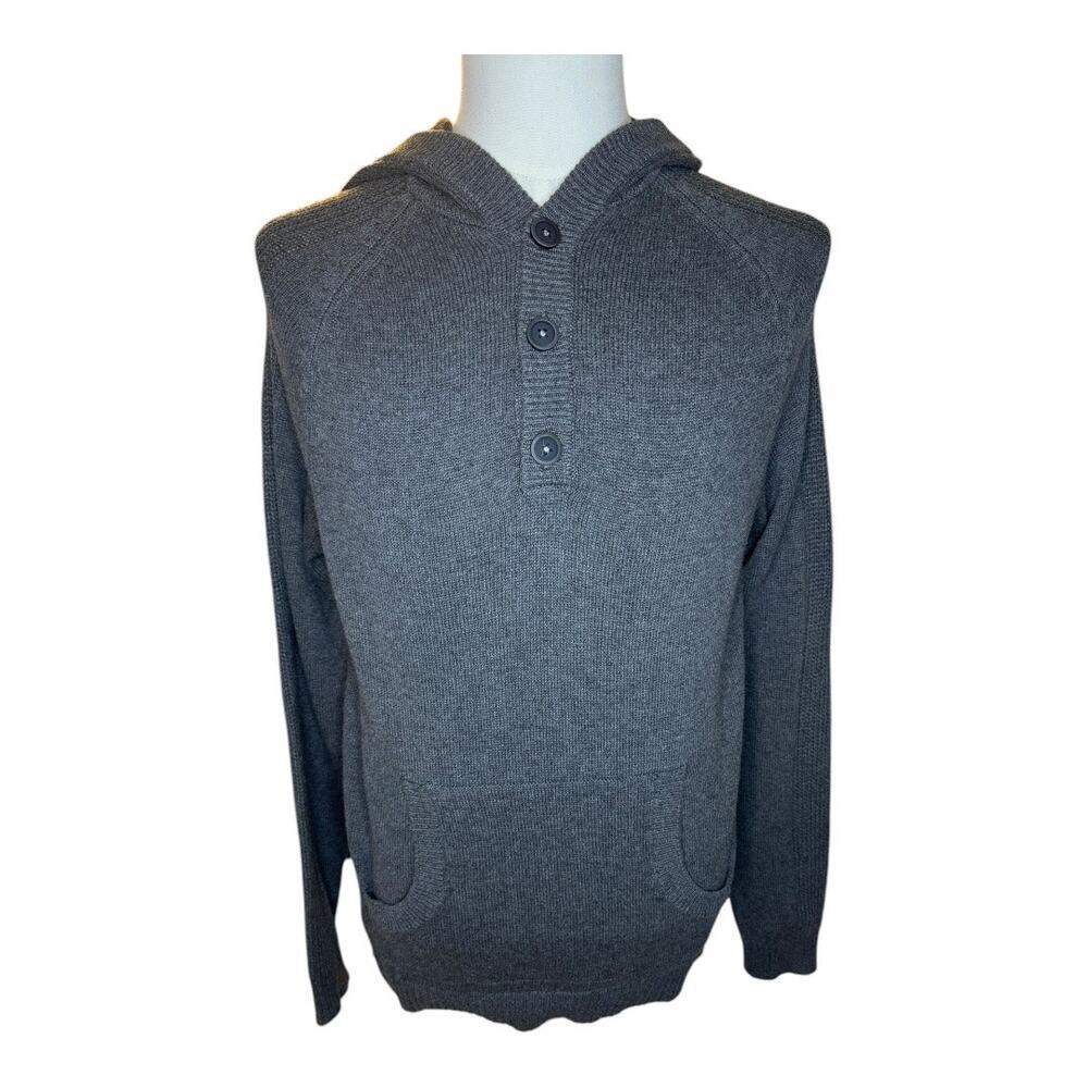 New Flag & Anthem Men's Gray Buttoned Neck Knitted Hoodie Sweater Size Small NWT